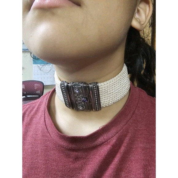 Suarti Jewelry - Suarti Silver 925 Amethyst Stone Purple Woven Choker Chain Vintage Antique